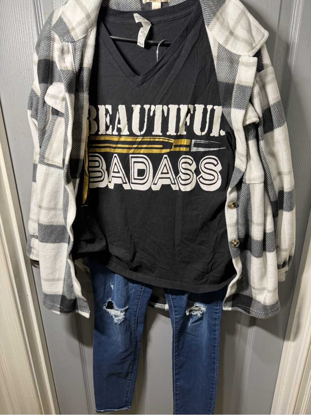 Old Navy Black V-Neck Graphic Tee with Gold Accent